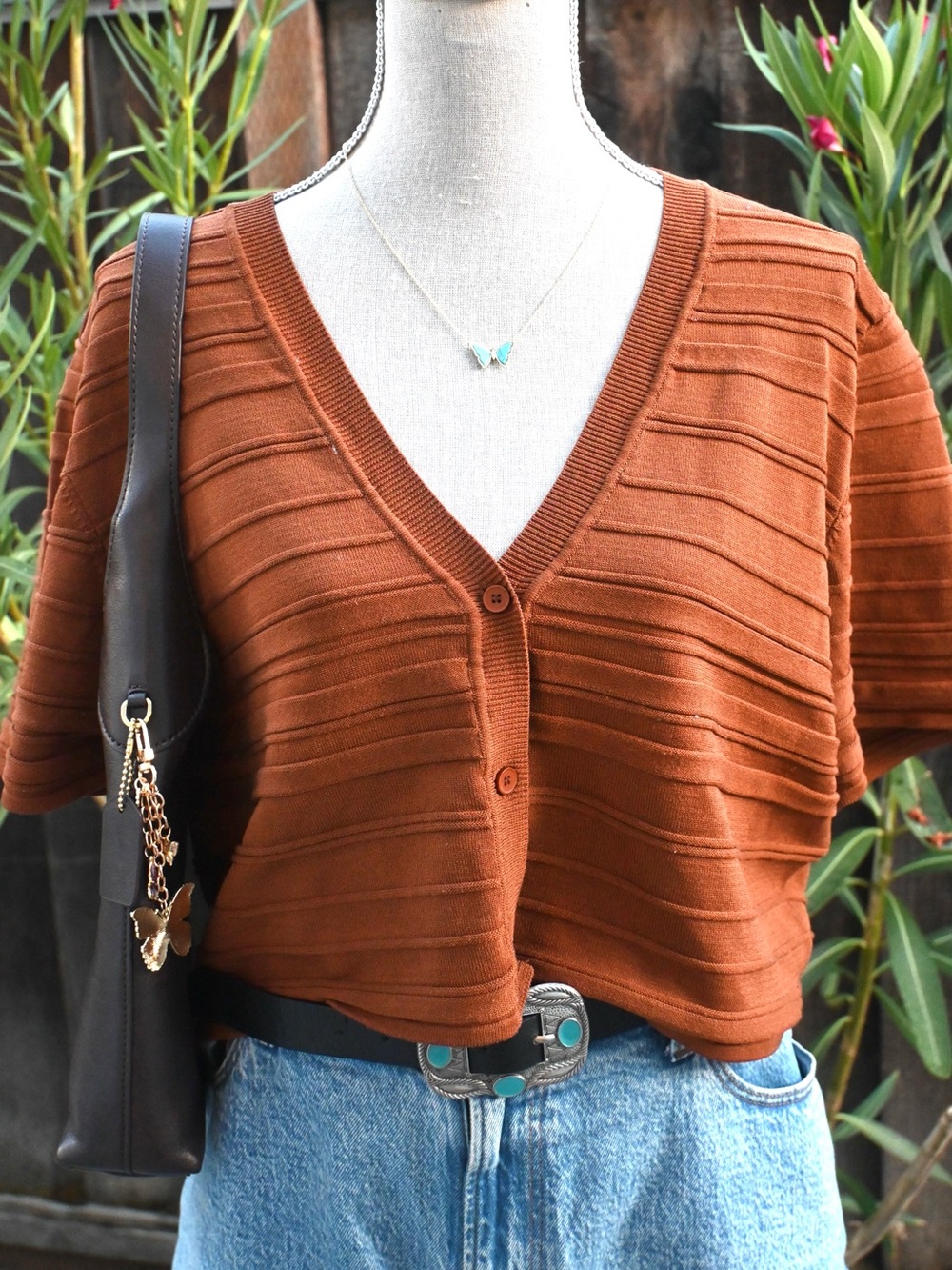 Oak & Fort Textured Burnt Orange/Rust Oversized Crop Top